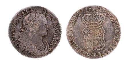 France, 1718 B, Louis XV, 1715-1774, Ar Ecu de Navarre,