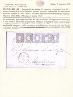 LICATA: 1861 Sardinia Newspaper Stamp 1c light grey (grigio chiaro) (Sassone 19d), five good to large margined singles, all tied by clear black LICATA cds, on 1862 (13.1) folded letter sheet to Messina, an interesting an