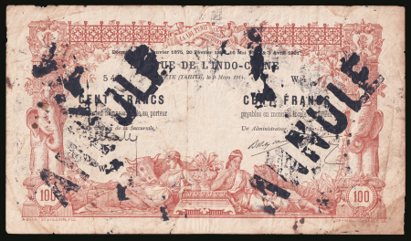 Tahiti, 1910-1914, Banque de l’Indochine, Papeete, 100 Fr.