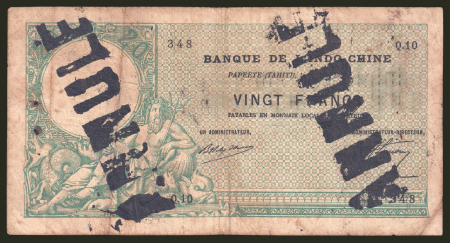 Tahiti, 1920, Banque de l’Indochine, Papeete, 20 Francs,