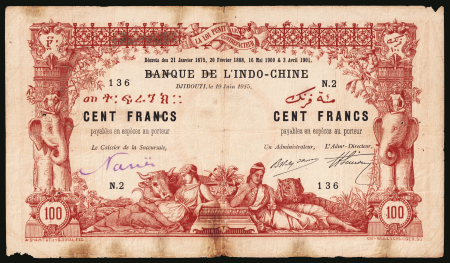 Djibouti, 1909, Banque de l’Indochine, 100 Francs.
