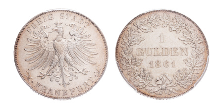 German States, Frankfurt. 1 Gulden 1861 (29 mm). Frankfurt mint.