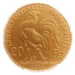 1899, 20 Francs 1909, AU 20 Francs (21 mm), Proof "Flan Mat". Highest graded.