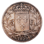 1829, Charles X, 1824-1830. 5 Francs, AR. PCGS MS 65.