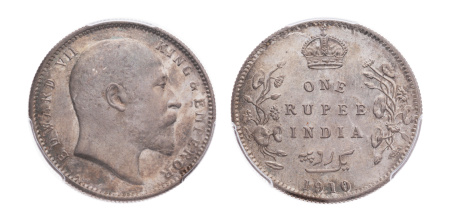 1910, Edward VII , 1901-1910, rupee C, Calcutta. AR rupee. PCGS MS 65.