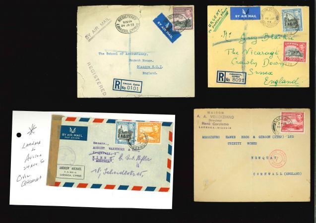 1940-1948 George VI Censored & Registered Airmail Covers. An attractive and scarce collection of 14 covers, comprising censored and registered airmail usages to a wide range of destinations. Highlights include an airmail