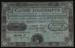Caisse d’Escompte, 200 livres, 3 September 1789. Numbered K 613https://www.kajacques.fr/les-assignats/caisse-d-escompte/
