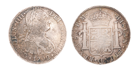 1792 Carlos IV, 1788-1808, 8 Reales, AR 26.94 g. (28mm).