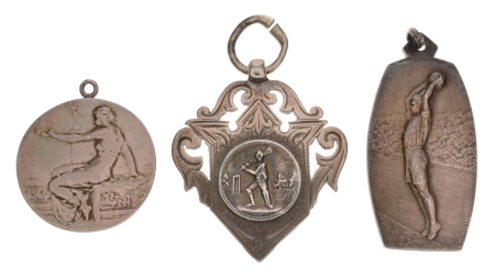 c. 1900. Three silver sporting medals with pendants.